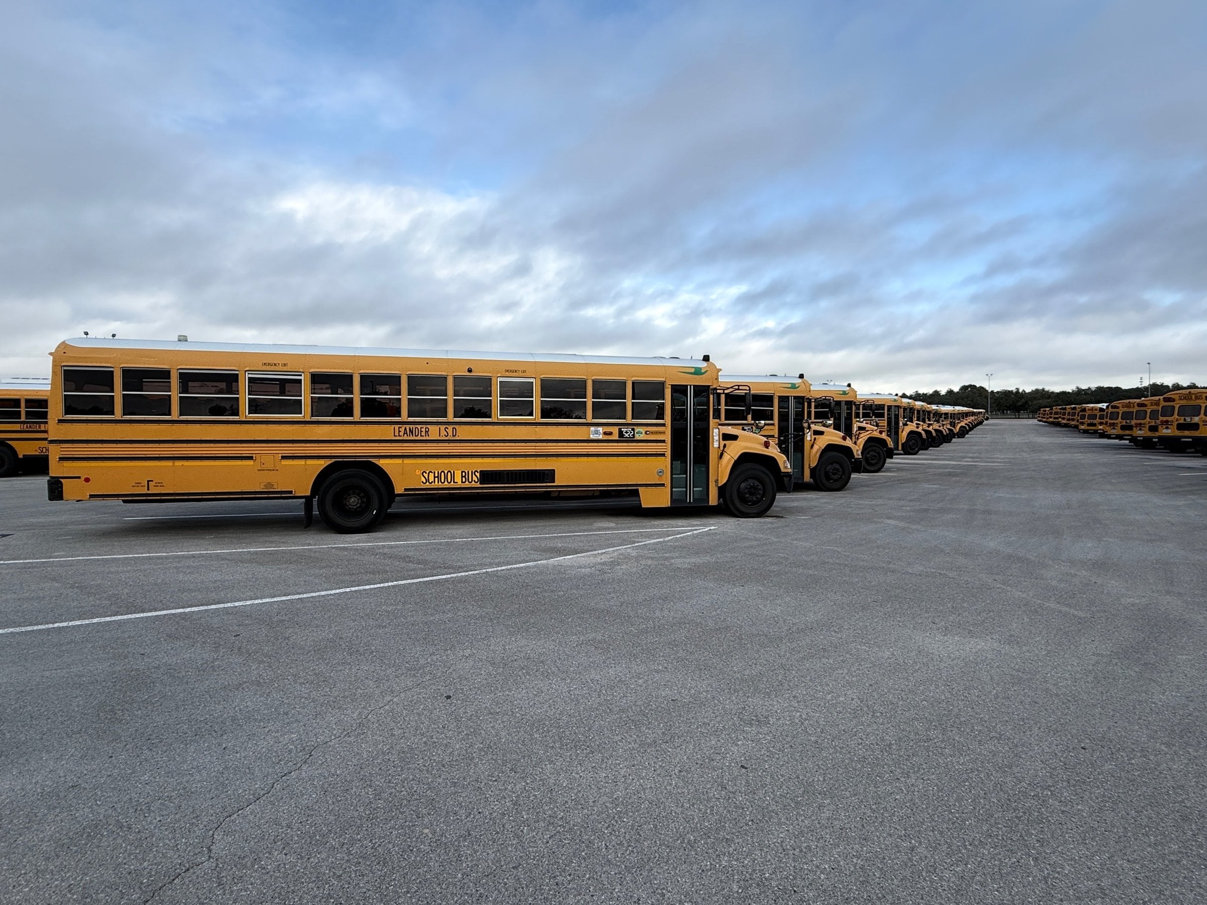 Leander ISD buses in the yard 